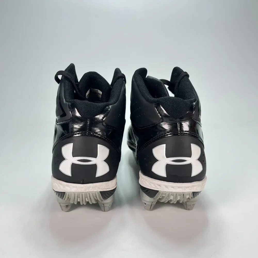 Under Armour Saber Mid Black White Football Cleats 1258023-001 Men's Size 10